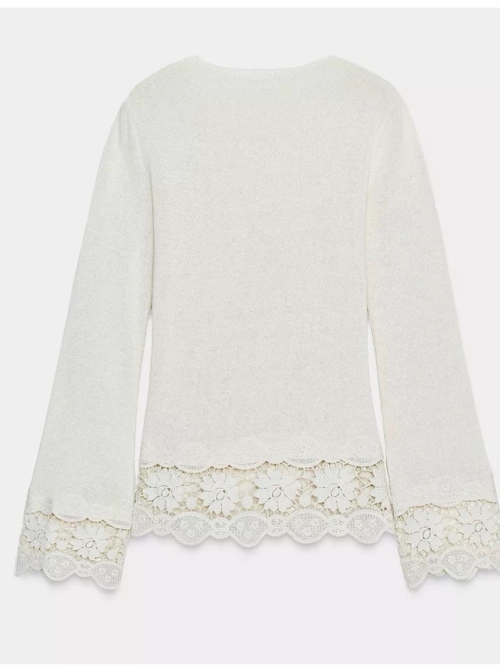 Zara NWT Ivory Lace Trim Knit Matching Set, Shirt and Pant, Large - Picture 3 of 11
